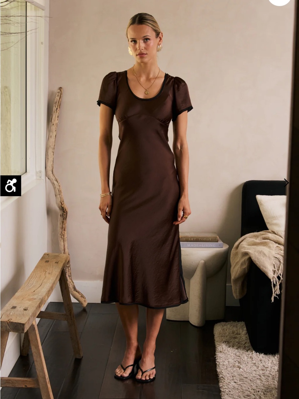 Bohme Austia Midi Satin Dress in Brown large